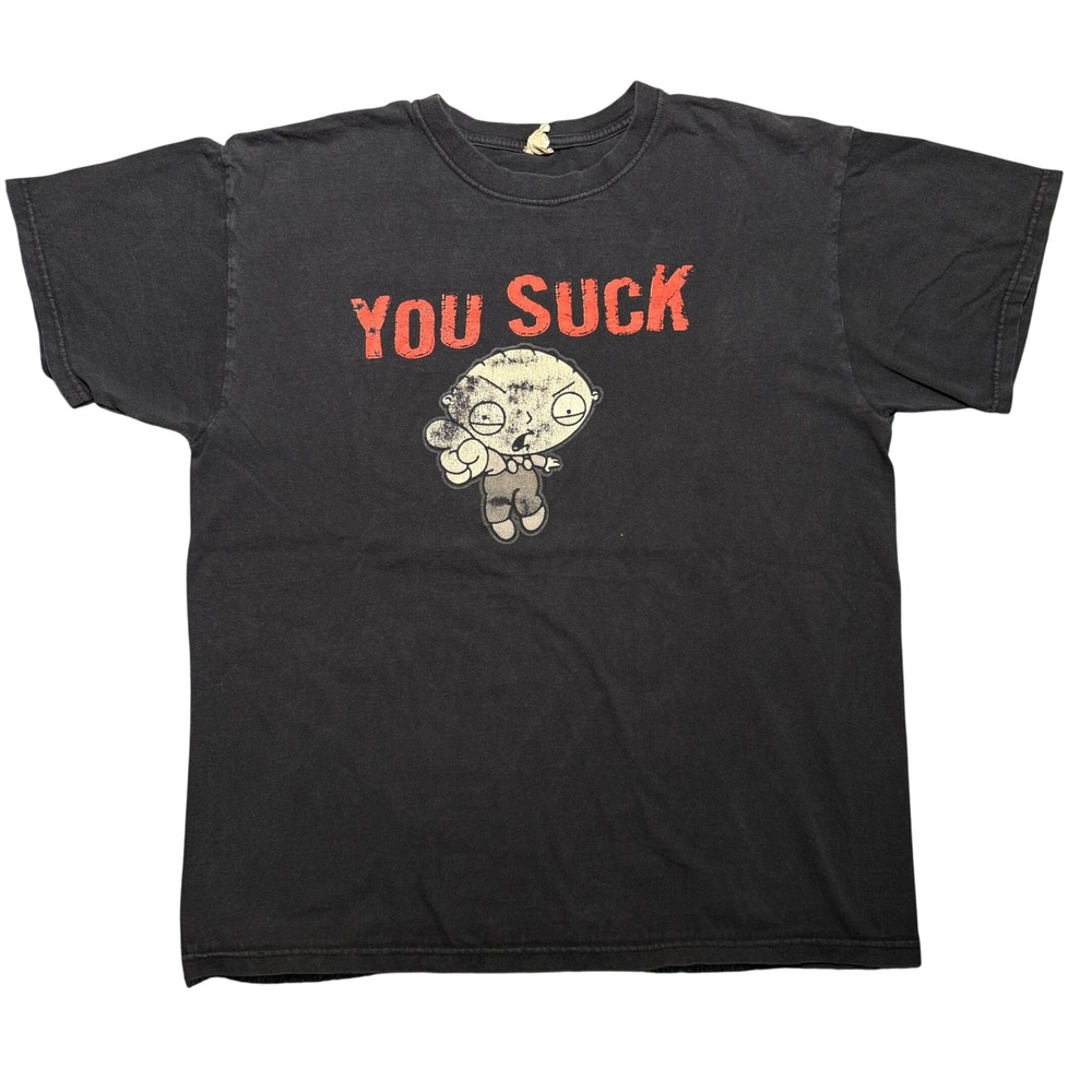 Vintage Family Guy Stewie Griffin You Suck T-Shirt Black Mens Large Y2K